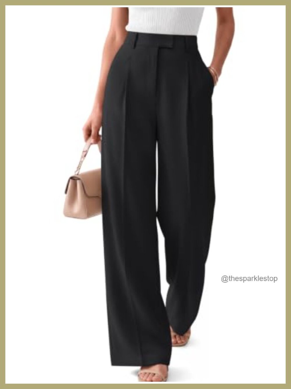 Pleated High Rise Wide Leg Trousers Stretch Work Pants
